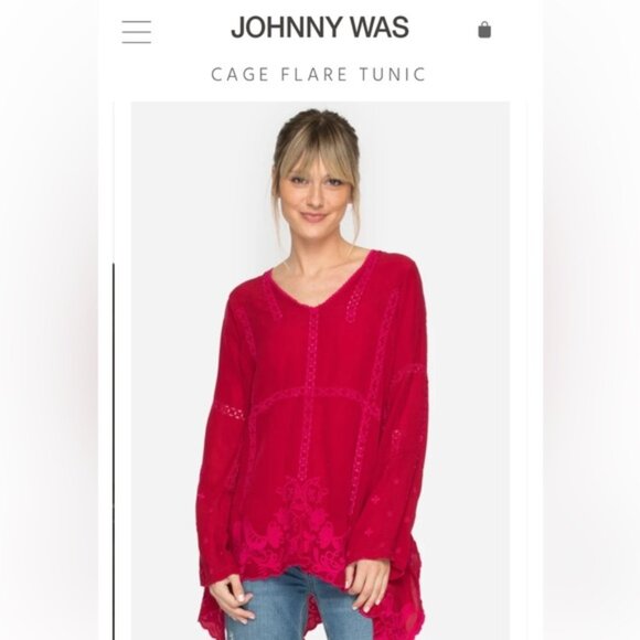 ❤️❤️ Johnny Was Cage Flare Tunic Red Embroidered Blouse with Bird Pattern XXL - Picture 5 of 7